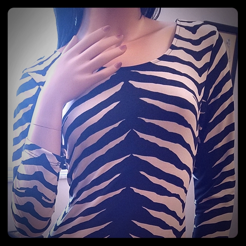 Black and beige zebra print long sleeve dress